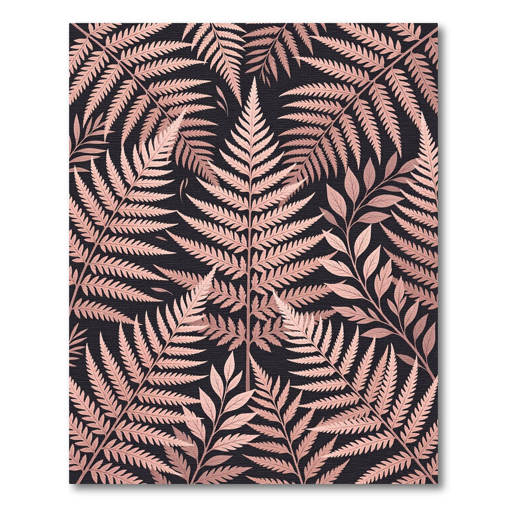 Rose Gold Fern Foliage Pattern Rug