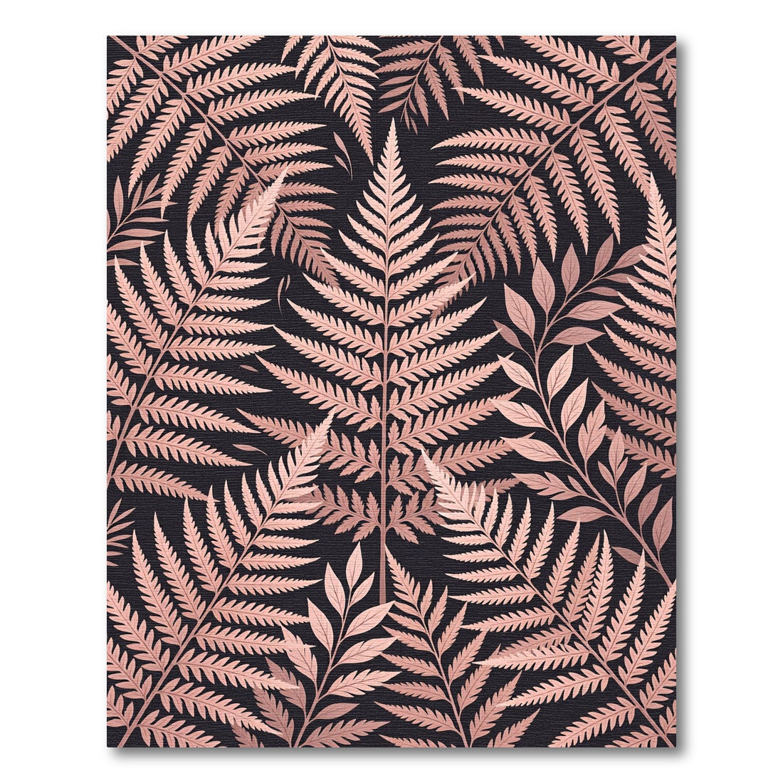 Rose Gold Fern Foliage Pattern Rug