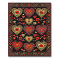 Red Gold Heart Poppy Floral Arrangement Rug