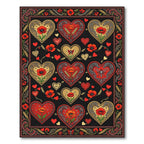 Red Gold Heart Poppy Floral Arrangement Rug
