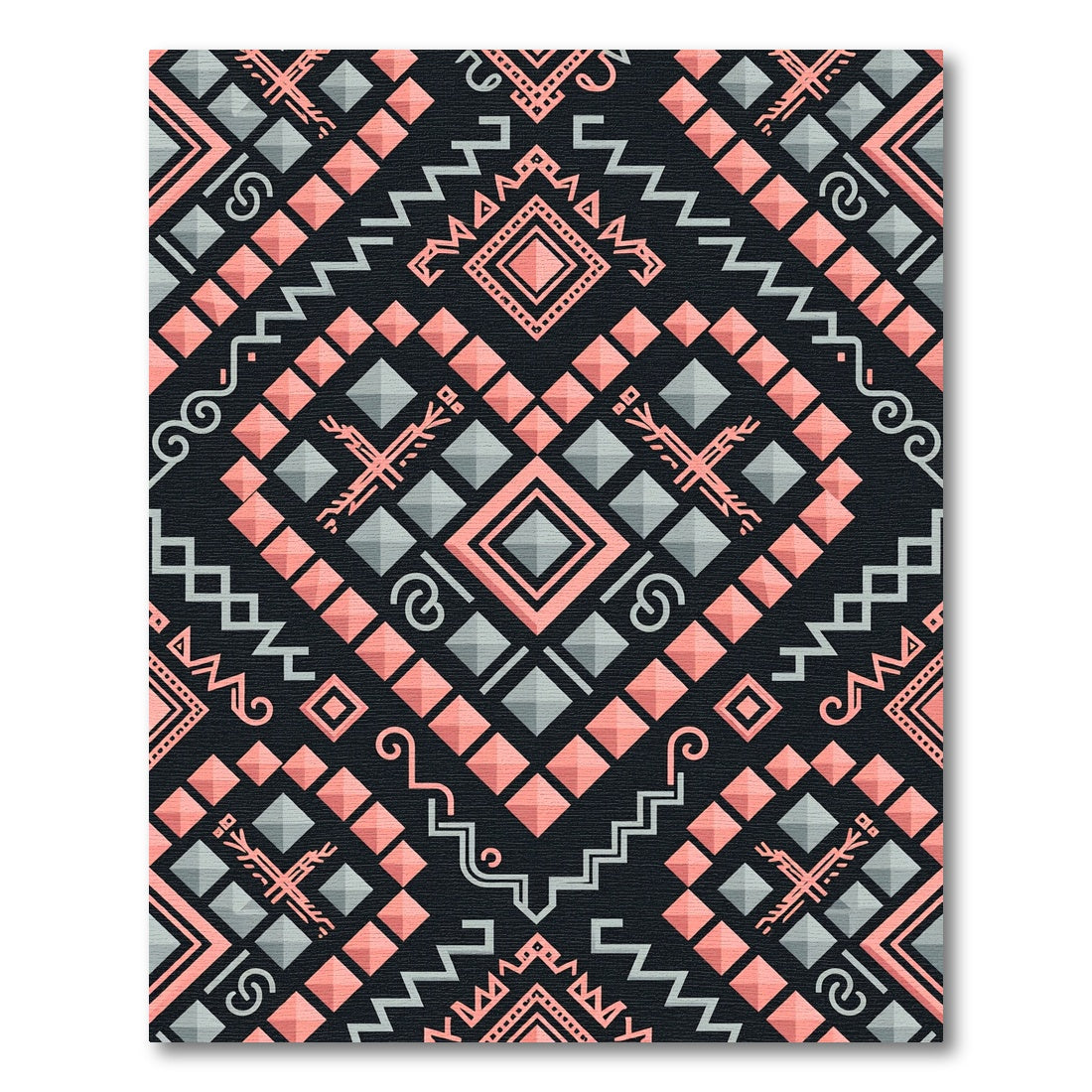 Geometric Heart Aztec Pink Gray Rug