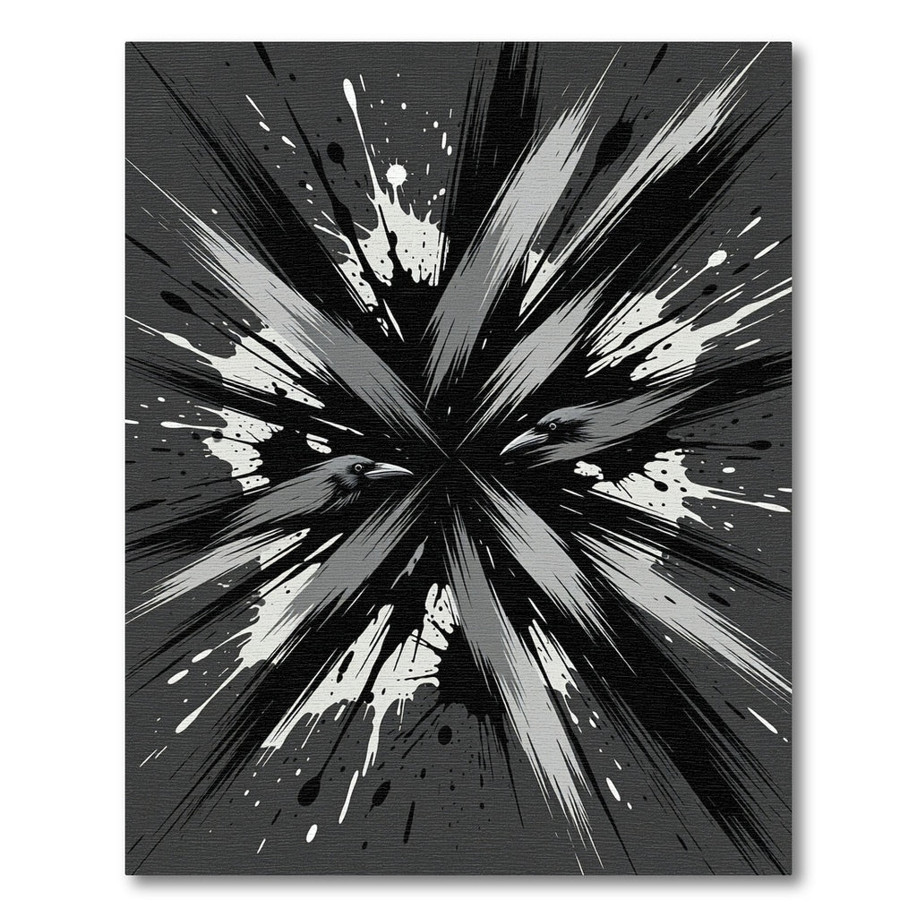 Abstract Monochromatic Raven Burst Ink Art Rug