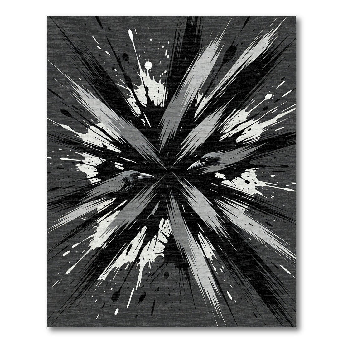 Abstract Monochromatic Raven Burst Ink Art Rug
