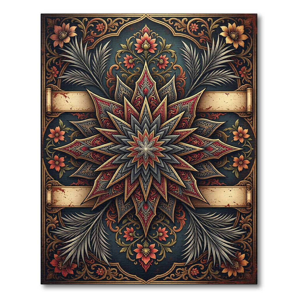 Ornate Crimson Star Floral Medallion Rug