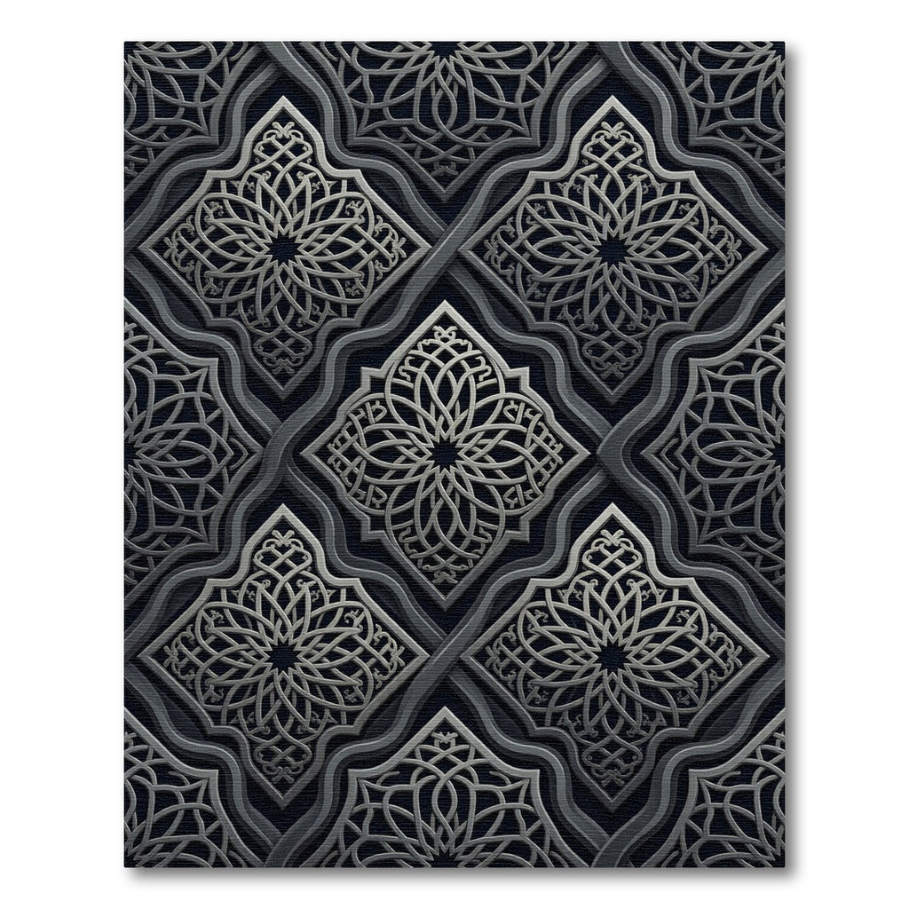 Intricate Silver Arabesque Interlocking Tessellation Rug
