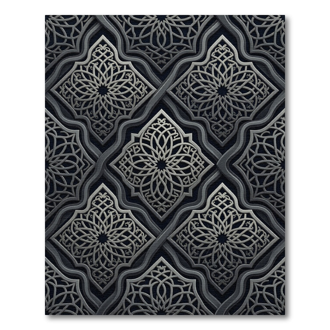 Intricate Silver Arabesque Interlocking Tessellation Rug