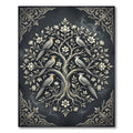 Elegant Charcoal Silver Crested Bird Tree Rug
