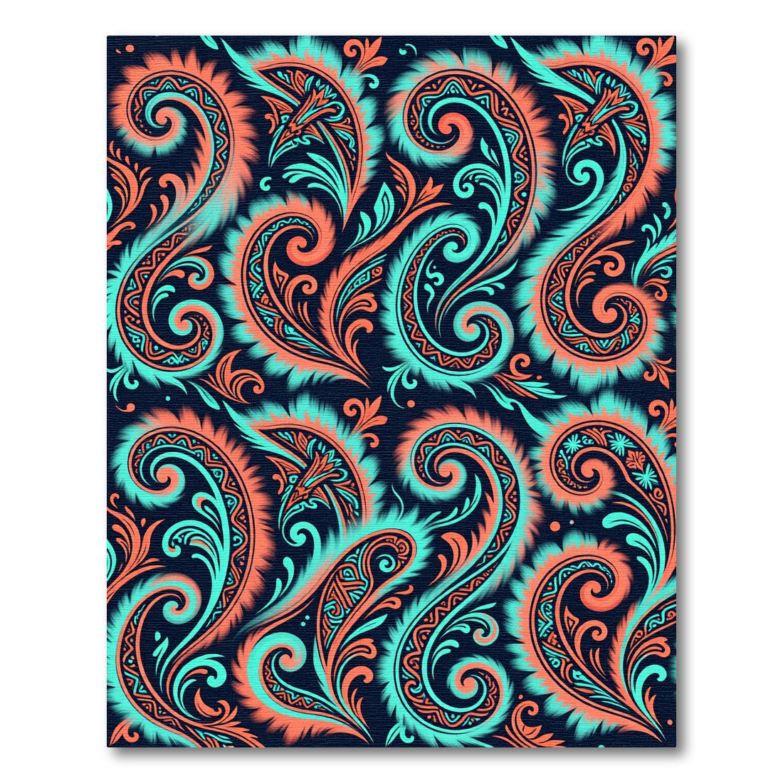 Coral Teal Paisley Swirls Rug