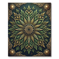 Antique Green Floral Sunburst Motif Rug