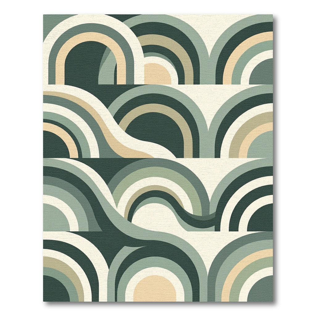 Sage Green Retro Mid-Century Arch Wave Rug