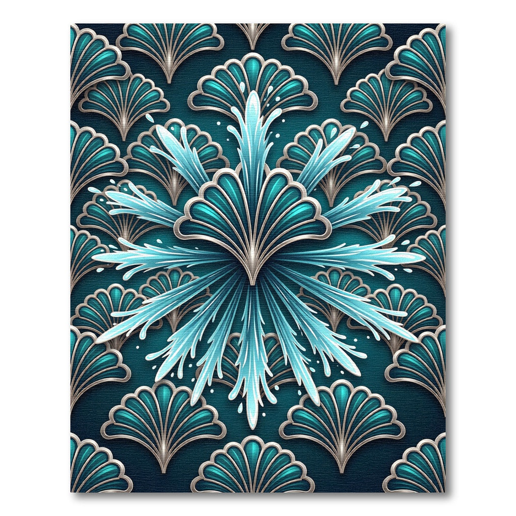 Teal Blue Art Nouveau Fan Splash Rug