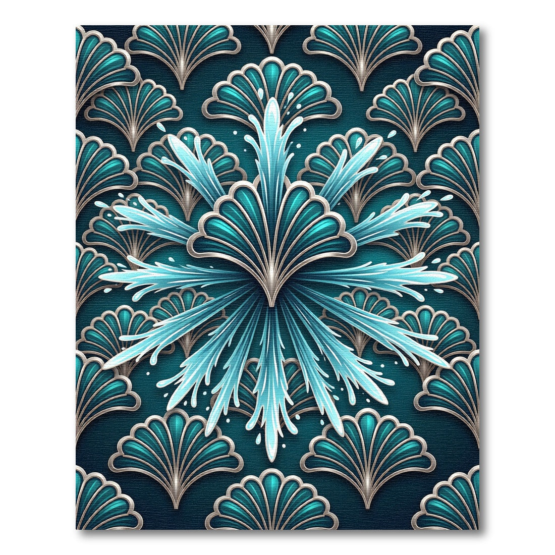 Teal Blue Art Nouveau Fan Splash Rug