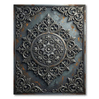 Elegant Silver Damask Circular Medallion Rug