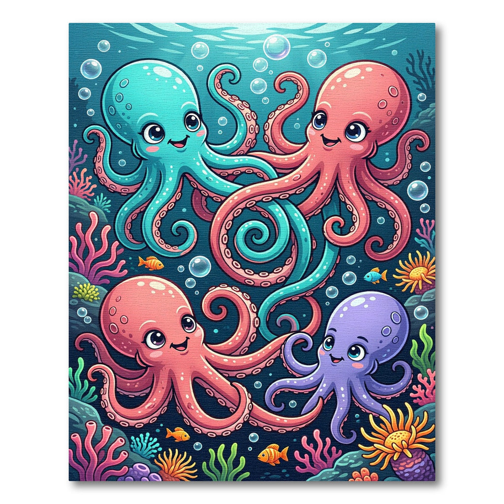 Playful Colorful Octopus Underwater Scene Rug