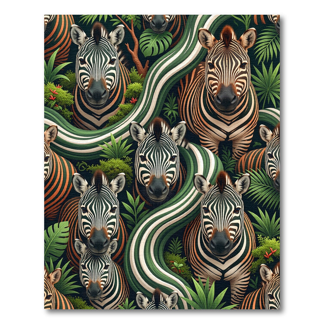 Vibrant Tropical Zebra Jungle Scene Rug