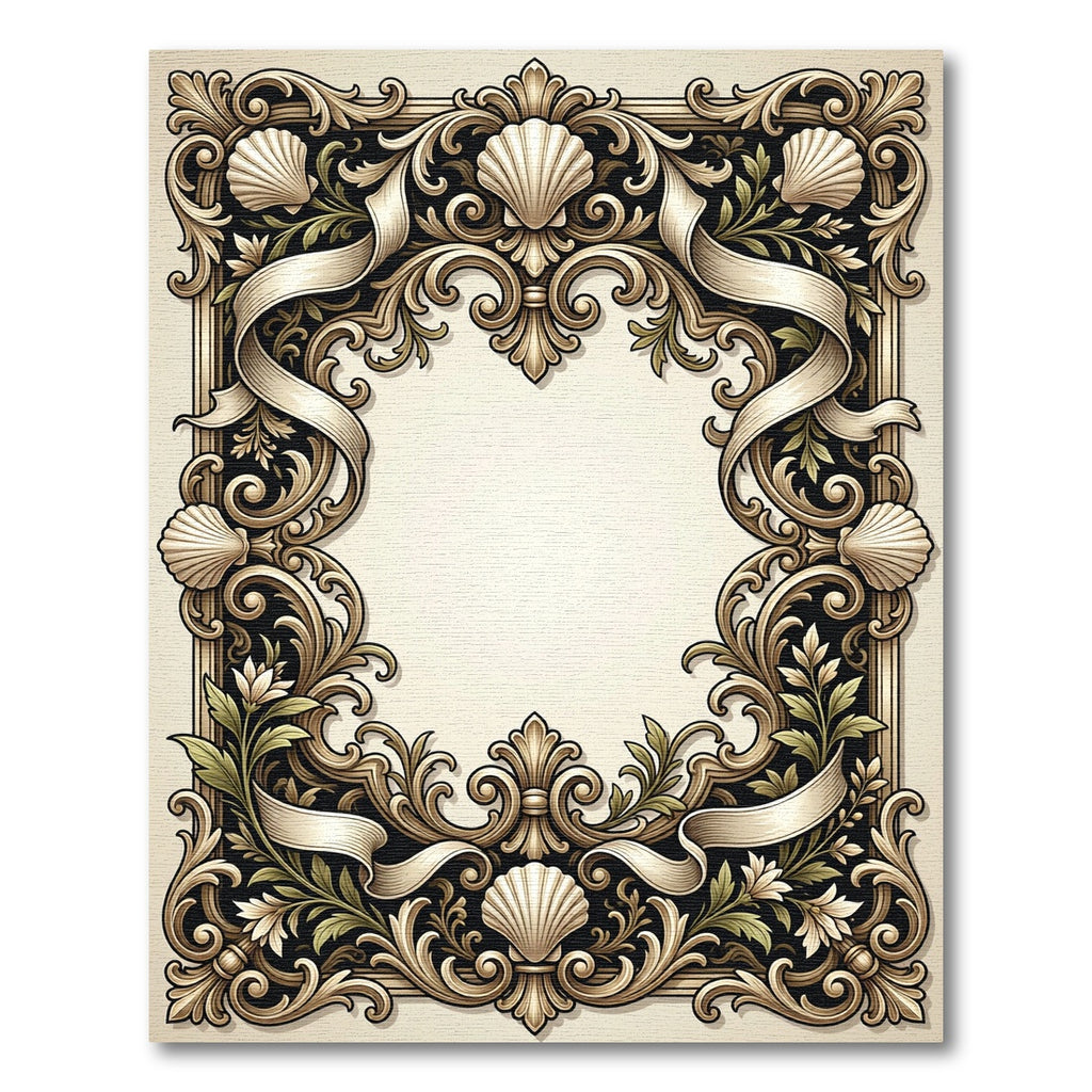 Antique Gold Seashell Scrollwork Frame Rug