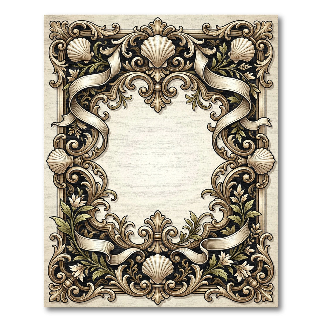 Antique Gold Seashell Scrollwork Frame Rug