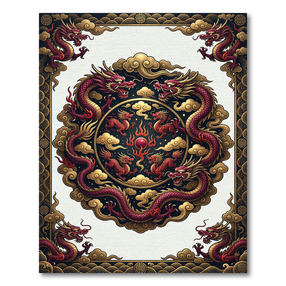 Imperial Crimson Dragon Circular Medallion Rug