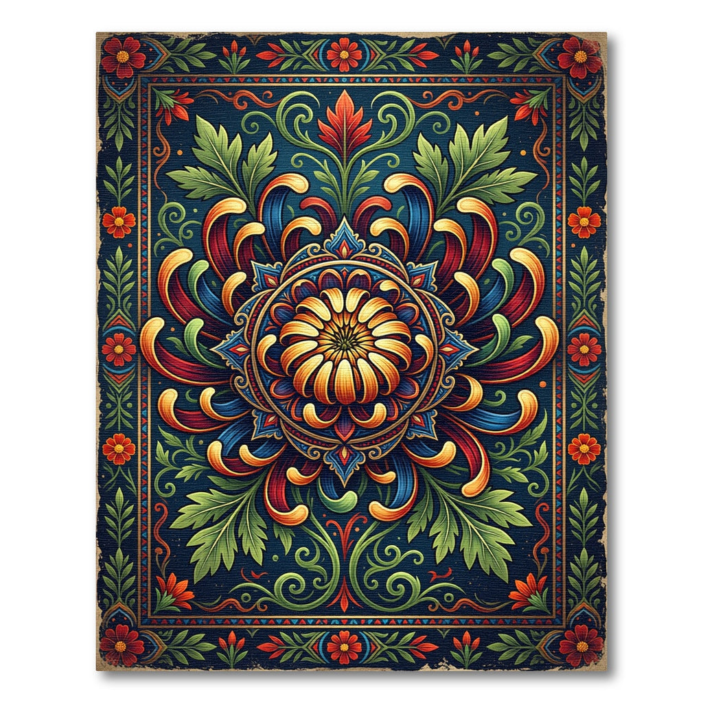 Vibrant Navy Floral Mandala Accent Rug