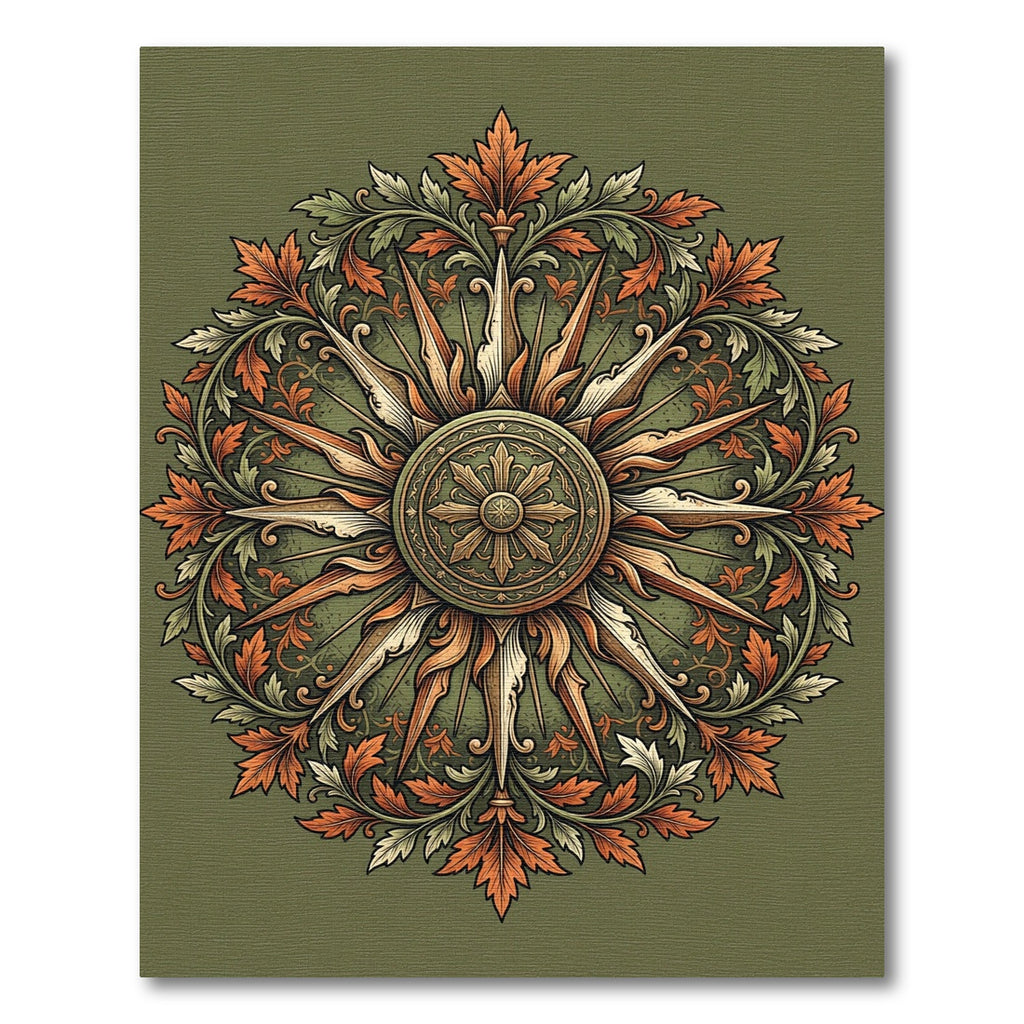 Ornate Sage Green Botanical Sunburst Rug