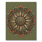 Ornate Sage Green Botanical Sunburst Rug