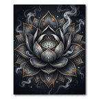 Black Gold Lotus Mandala Smoke Art Rug
