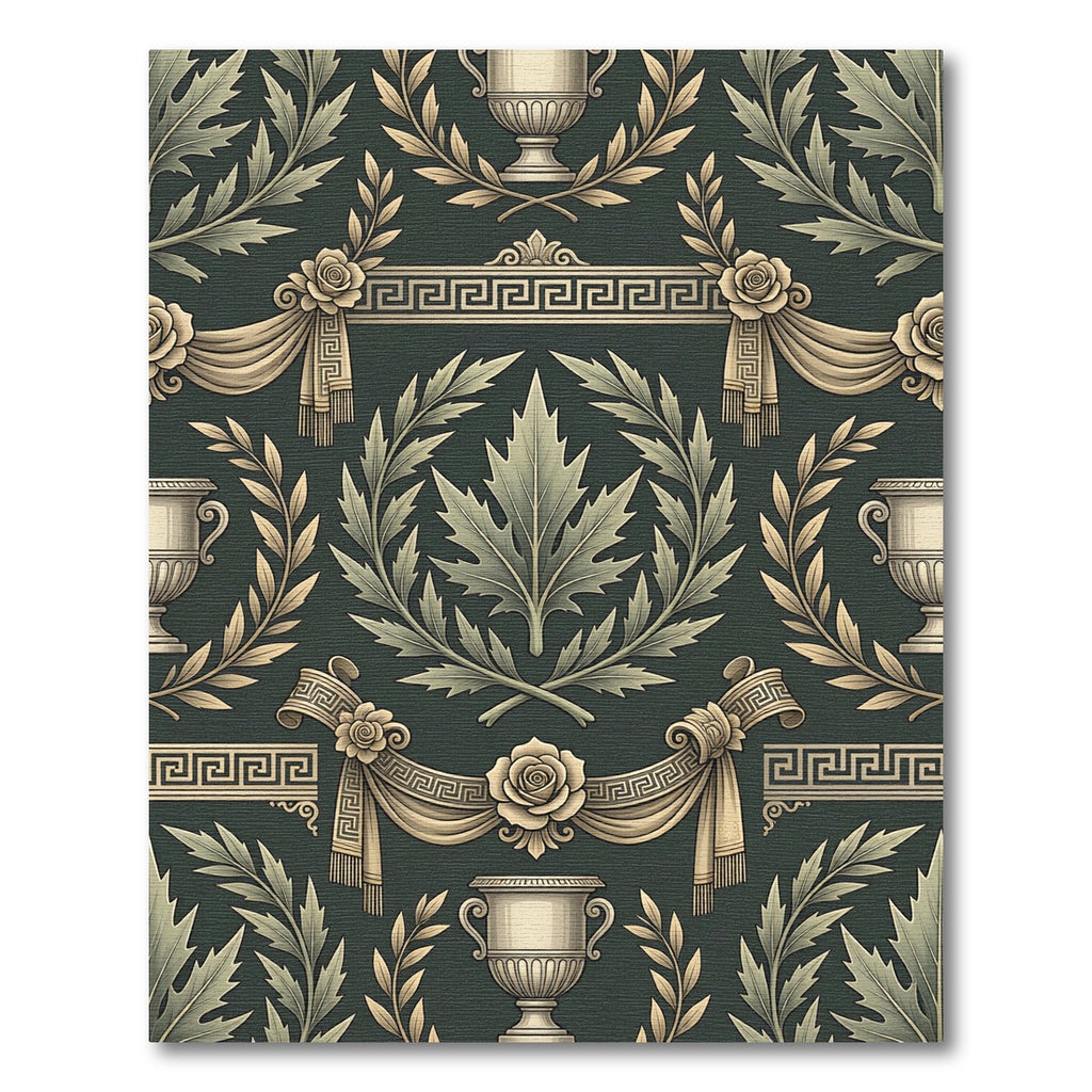 Neoclassical Sage Green Leaf Urn Damask Rug