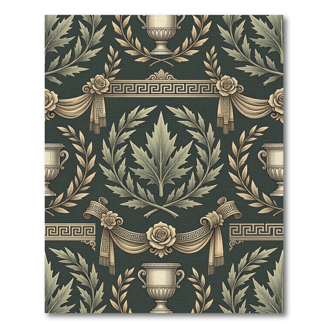 Neoclassical Sage Green Leaf Urn Damask Rug