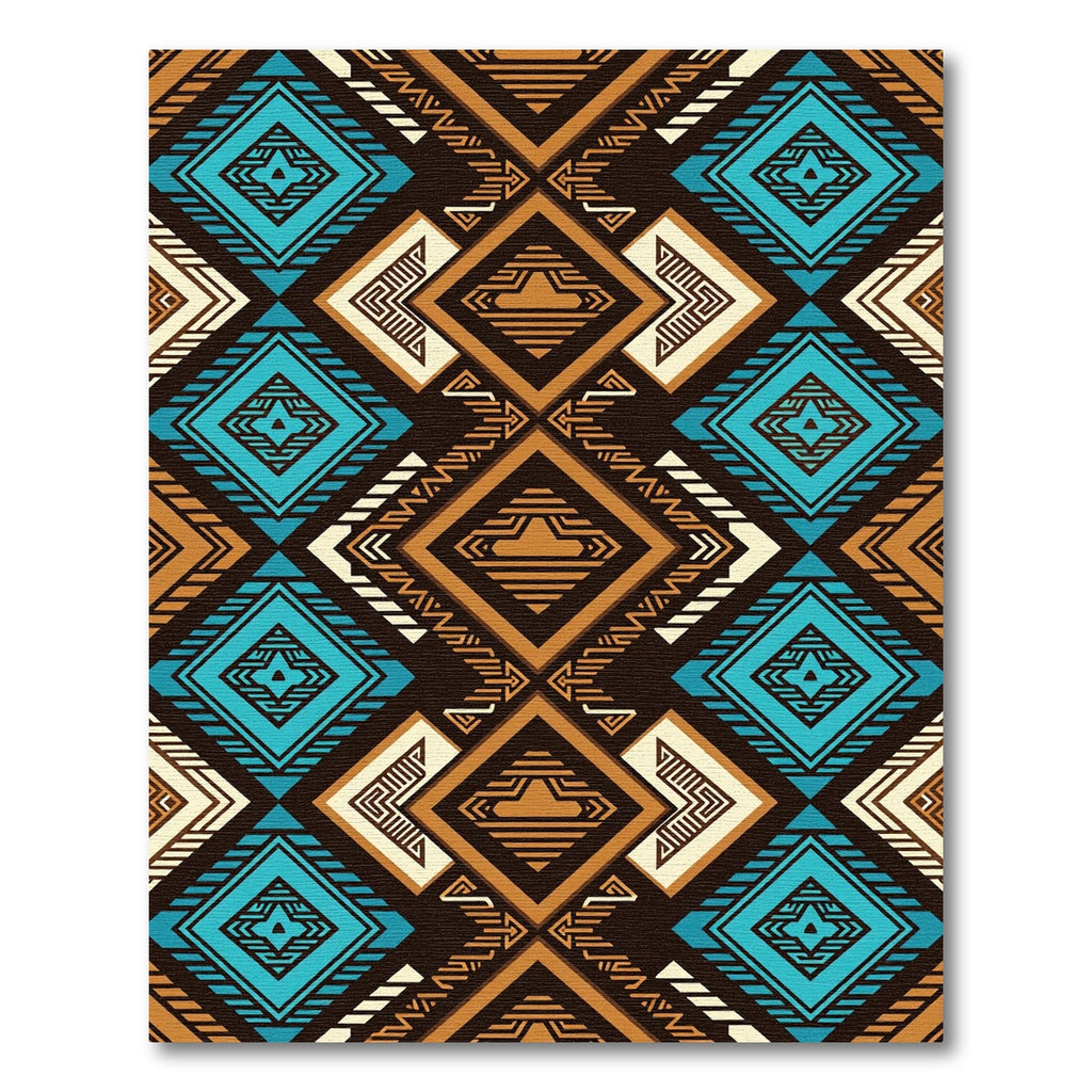 Bold Teal and Ochre Geometric Diamond Rug