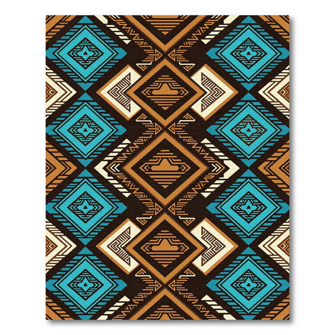 Bold Teal and Ochre Geometric Diamond Rug