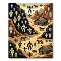 Desert Landscape Primitive Figures Houses Rug
