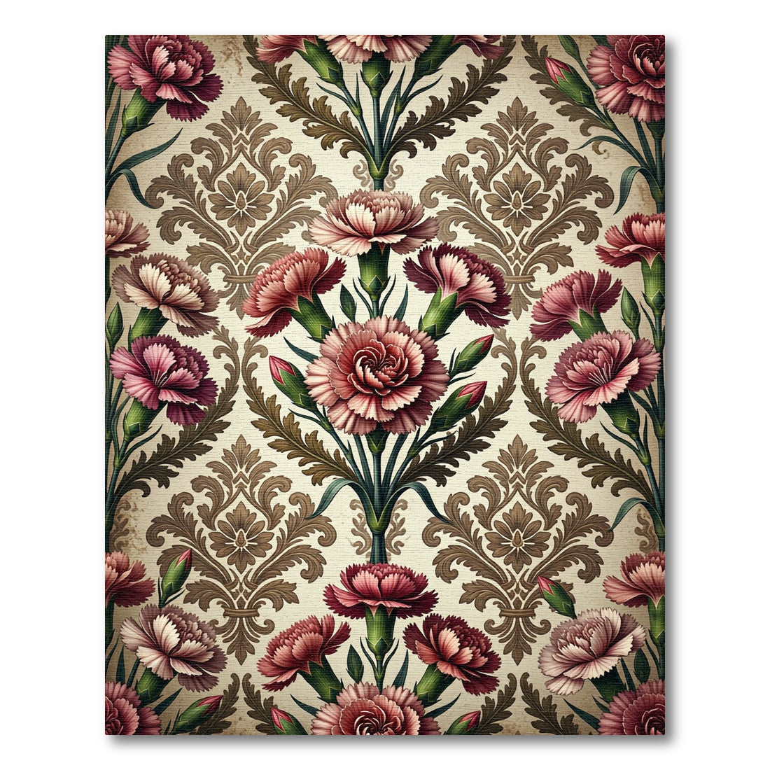 Vintage Dusty Rose Carnation Damask Rug