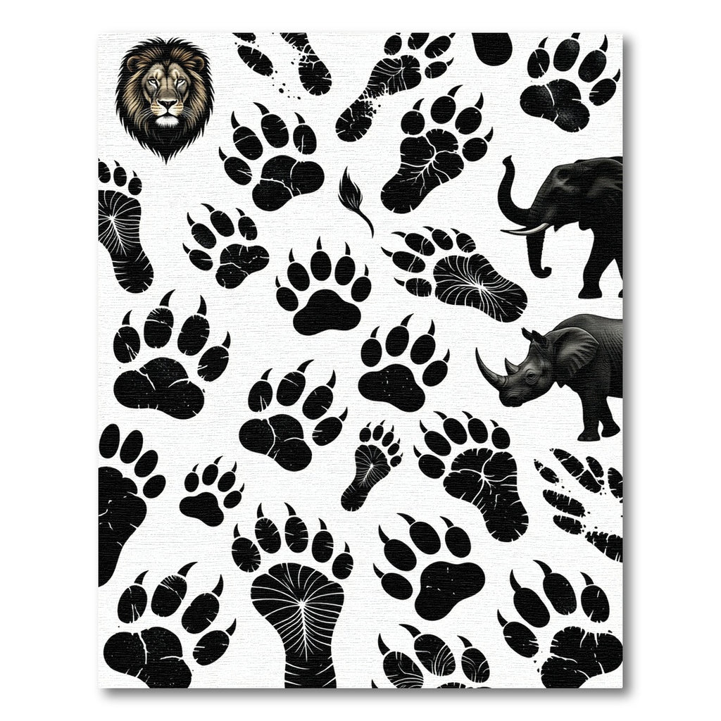 Monochrome Safari Animal Track Silhouette Rug