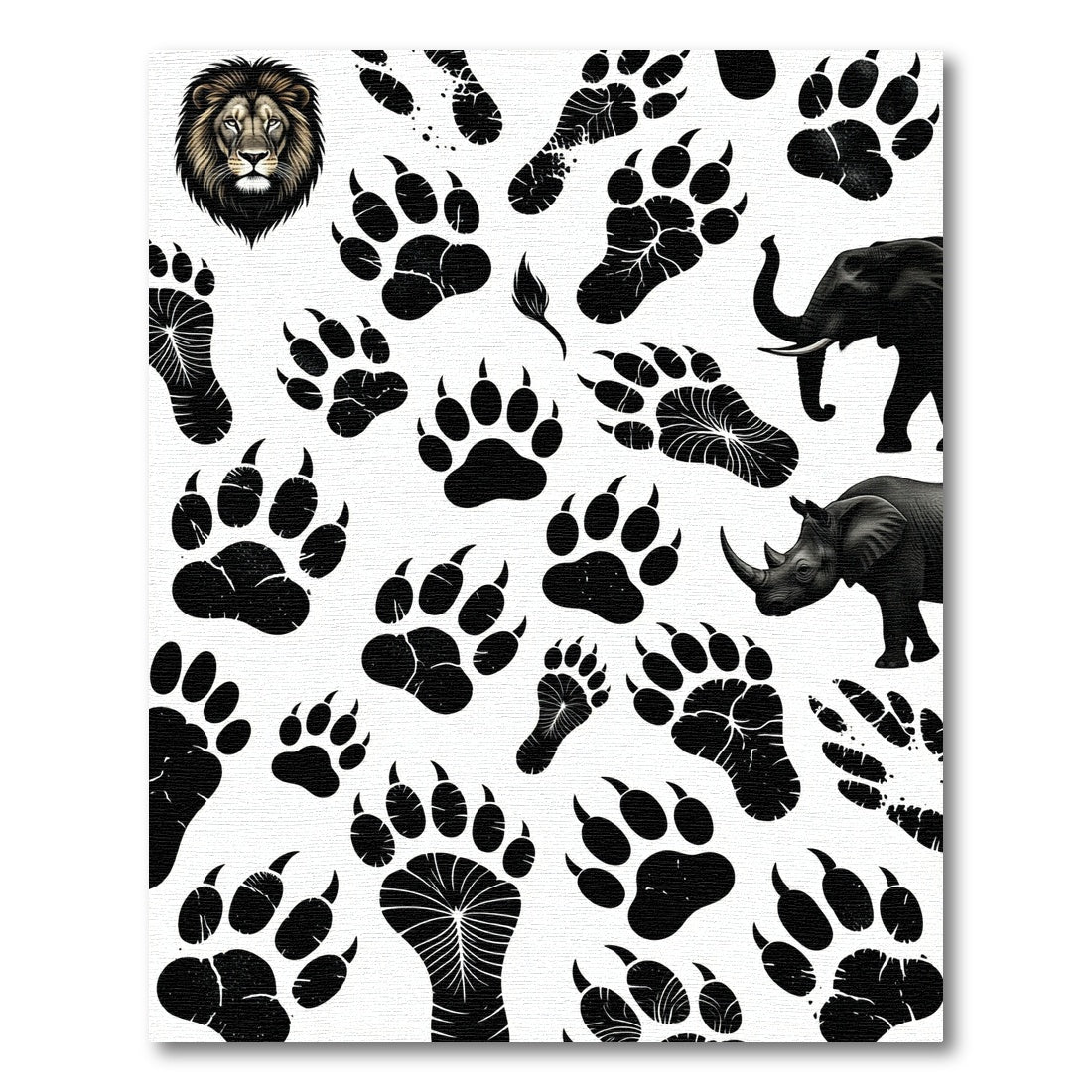 Monochrome Safari Animal Track Silhouette Rug