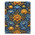 Ornate Gold and Blue Floral Damask Rug