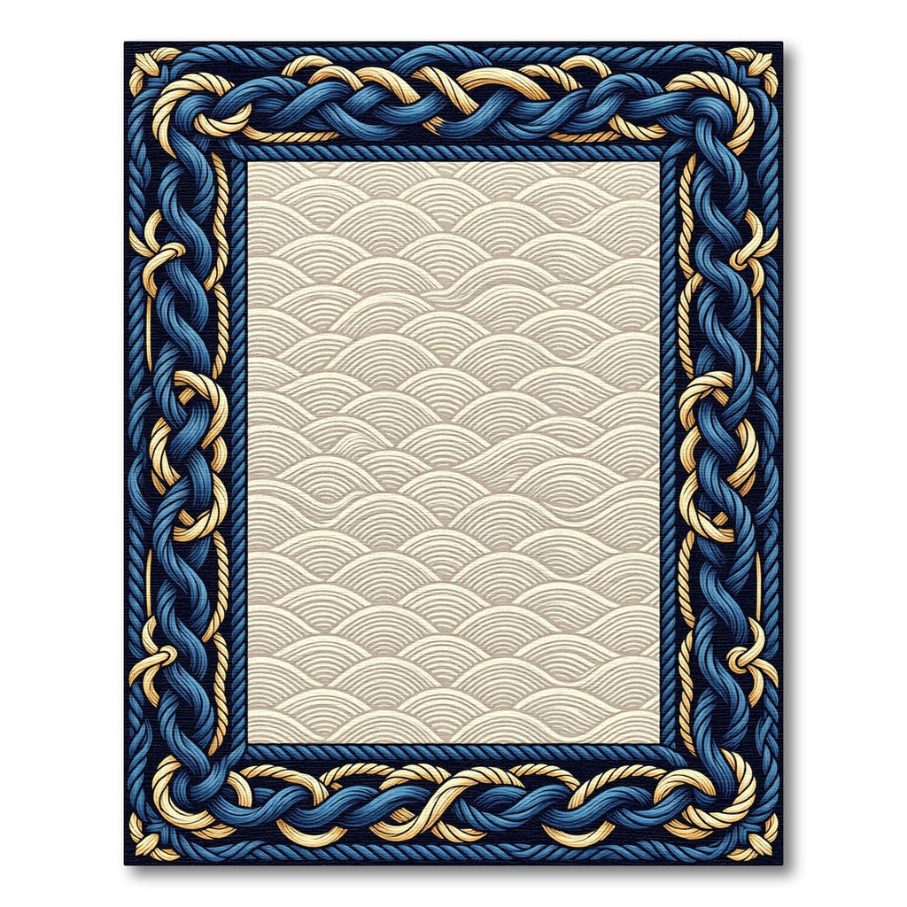 Nautical Blue and Gold Braided Border Rug