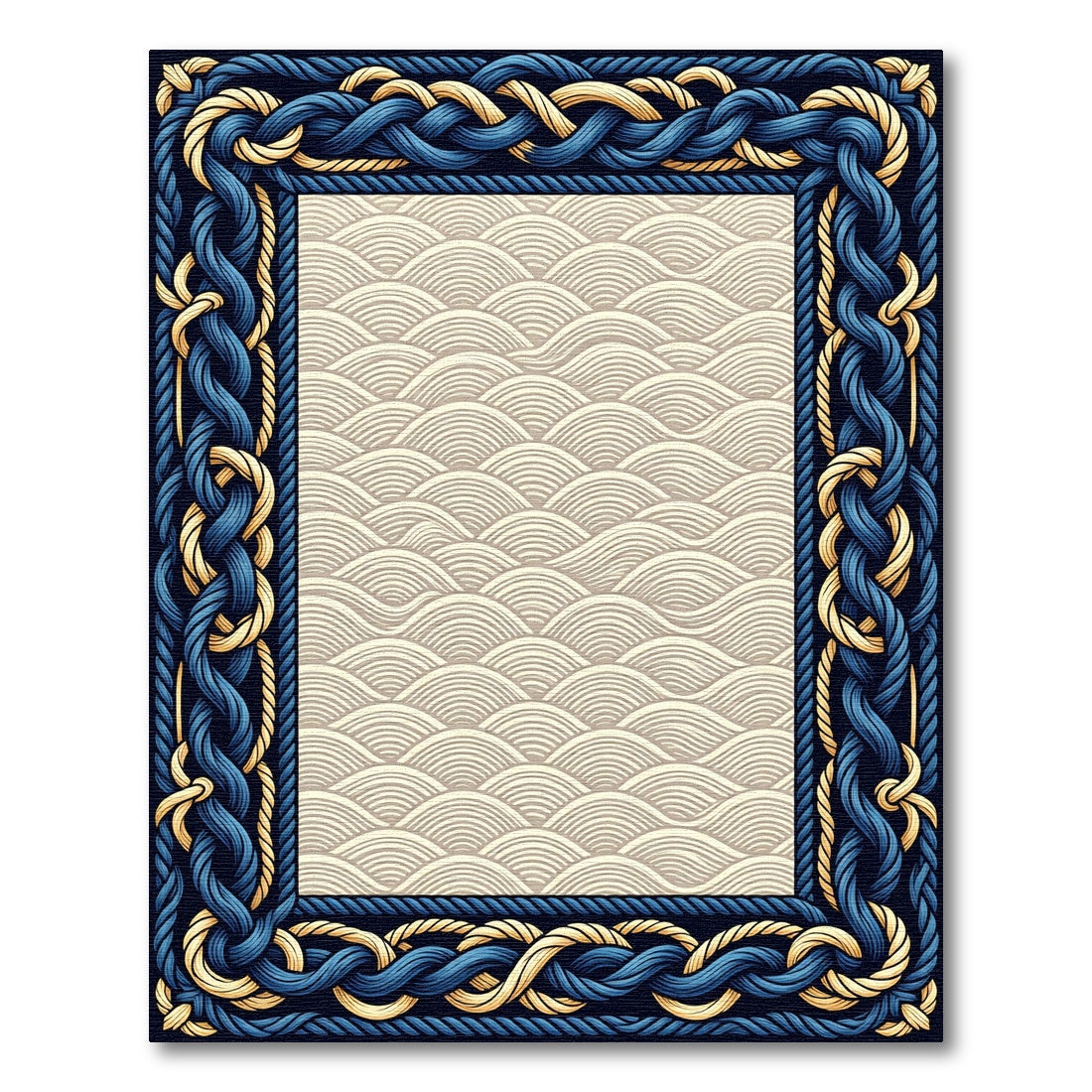Nautical Blue and Gold Braided Border Rug