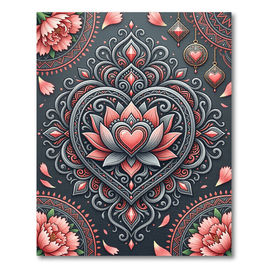 Coral Pink Mandala Heart Bloom Rug