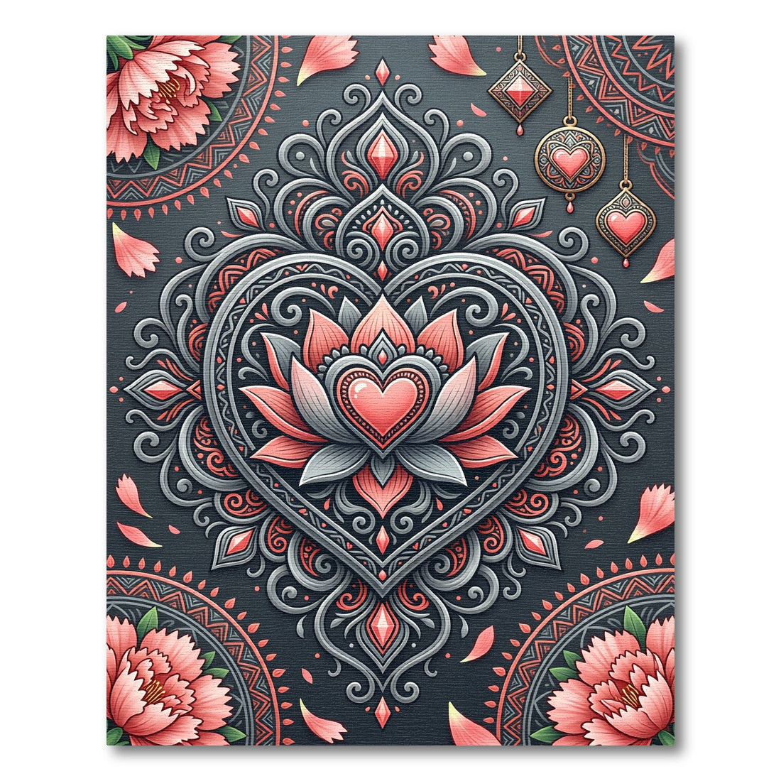 Coral Pink Mandala Heart Bloom Rug