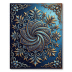 Elegant Navy Gold Spiral Floral Medallion Rug