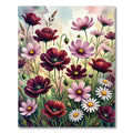 Rich Burgundy Pink Floral Meadow Rug