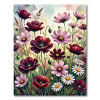Rich Burgundy Pink Floral Meadow Rug