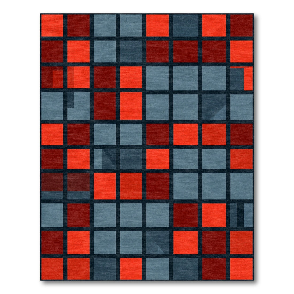 Bold Red Black White Square Grid Rug
