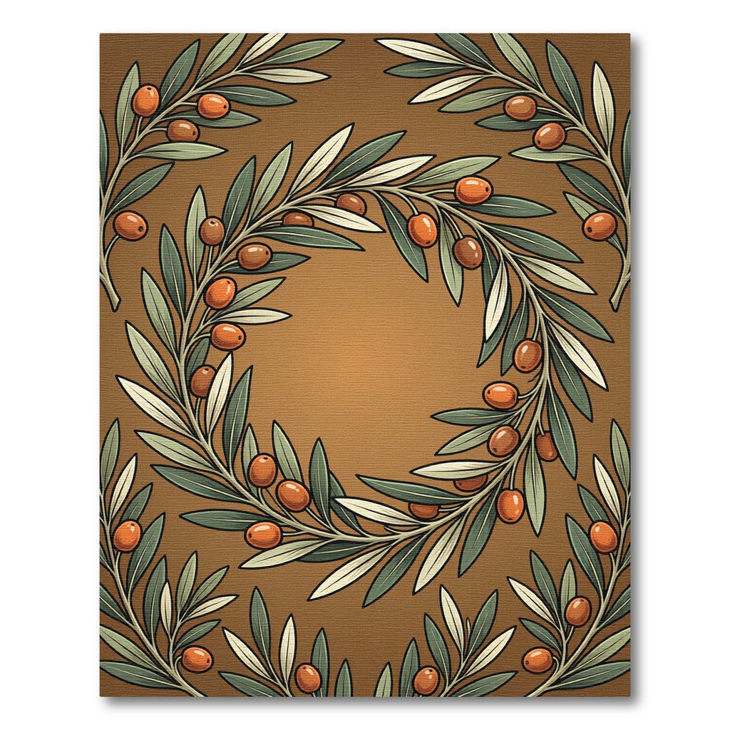 Brown Olive Branch Wreath Rug