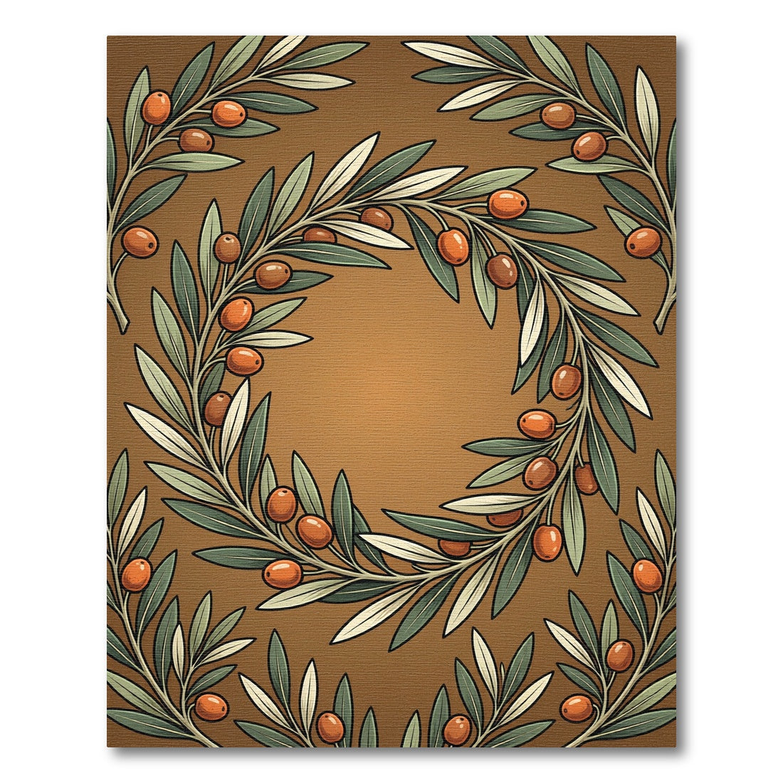 Brown Olive Branch Wreath Rug