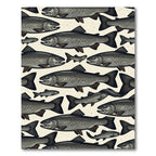 Vintage Speckled Trout School Illustration Rug