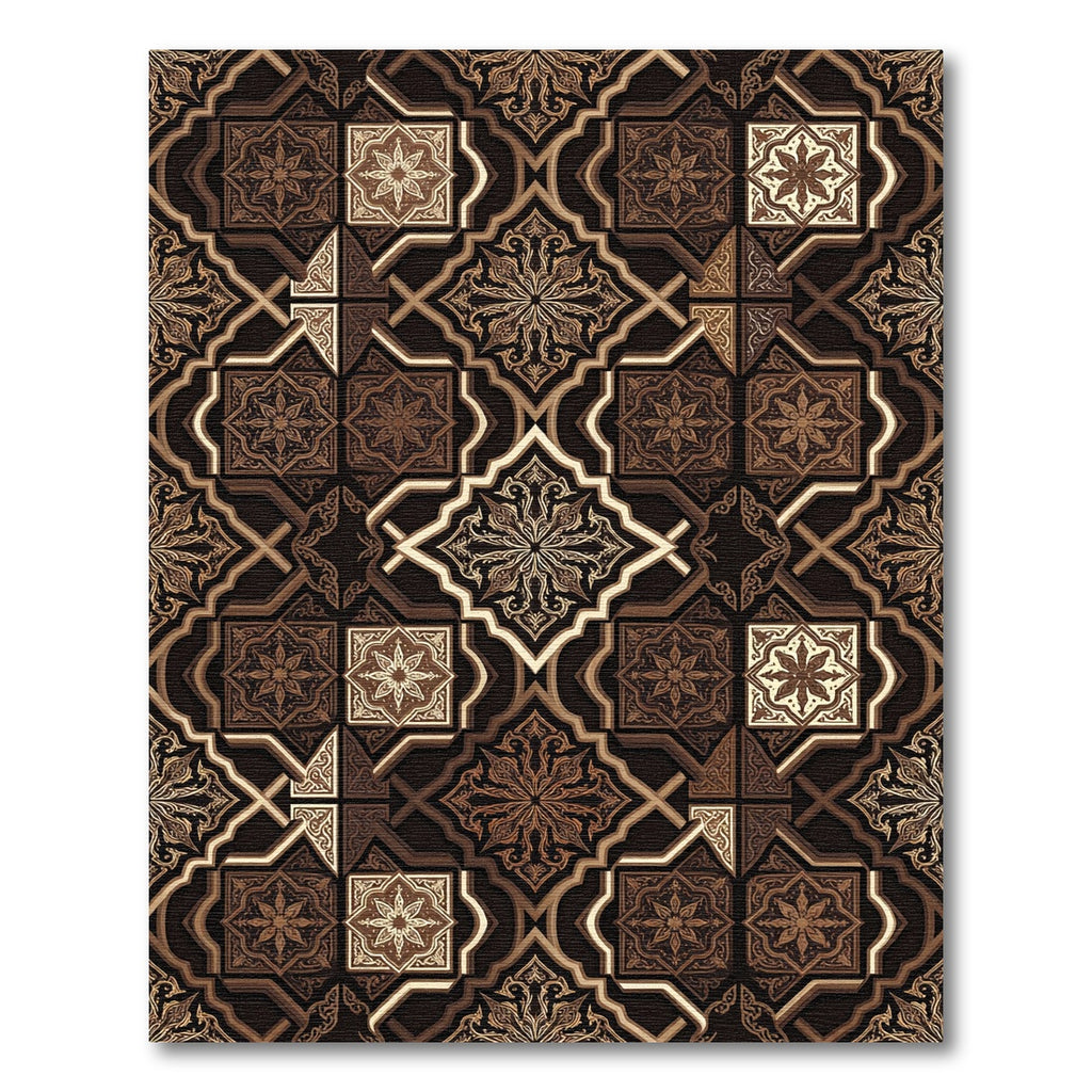 Rich Brown Geometric Arabesque Medallion Rug