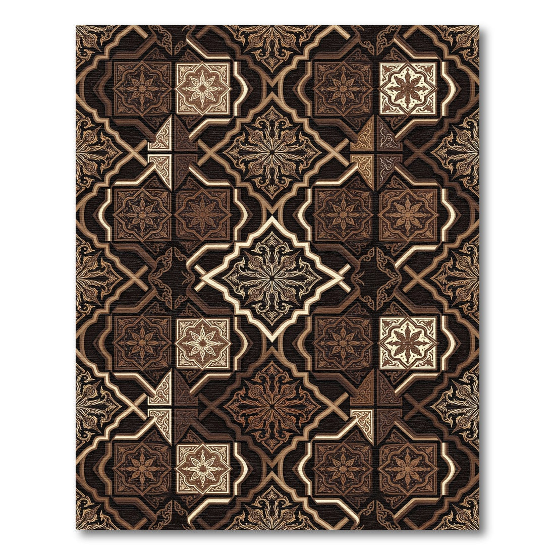 Rich Brown Geometric Arabesque Medallion Rug