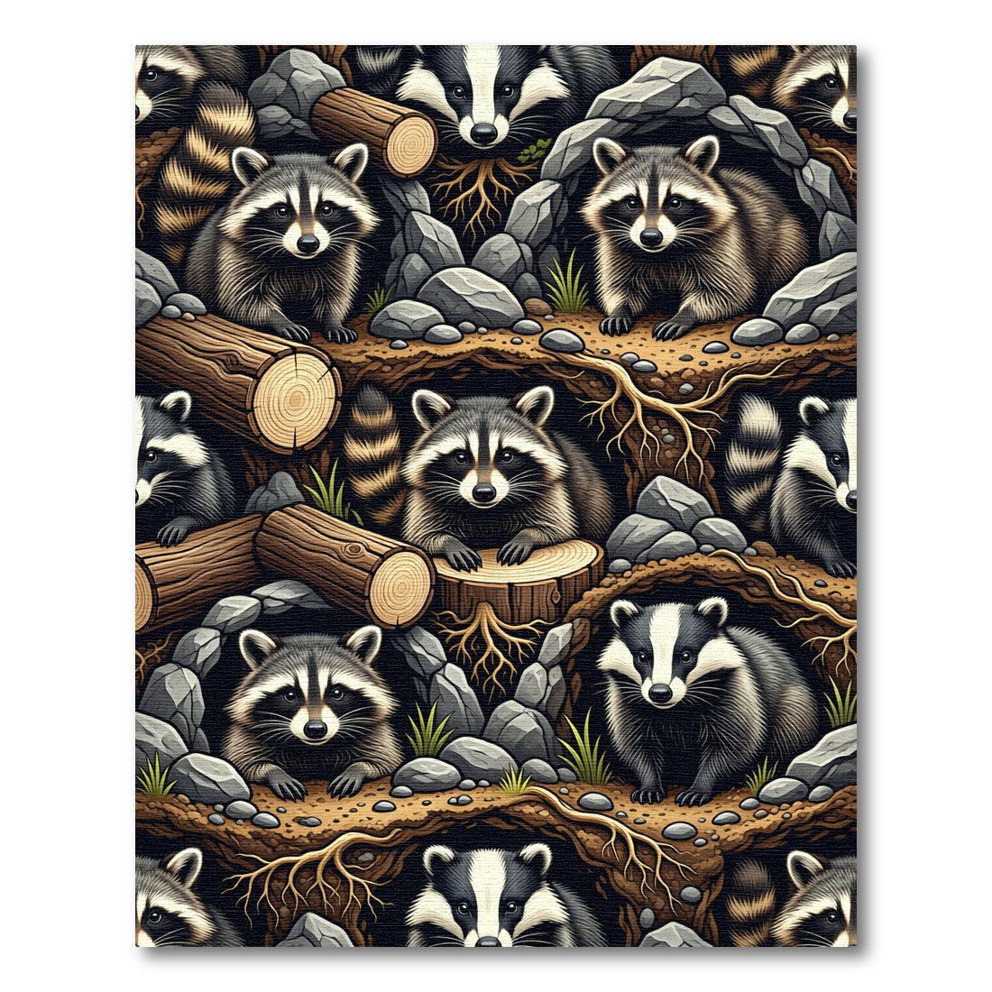 Woodland Raccoon Forest Creatures Earthy Tones Rug