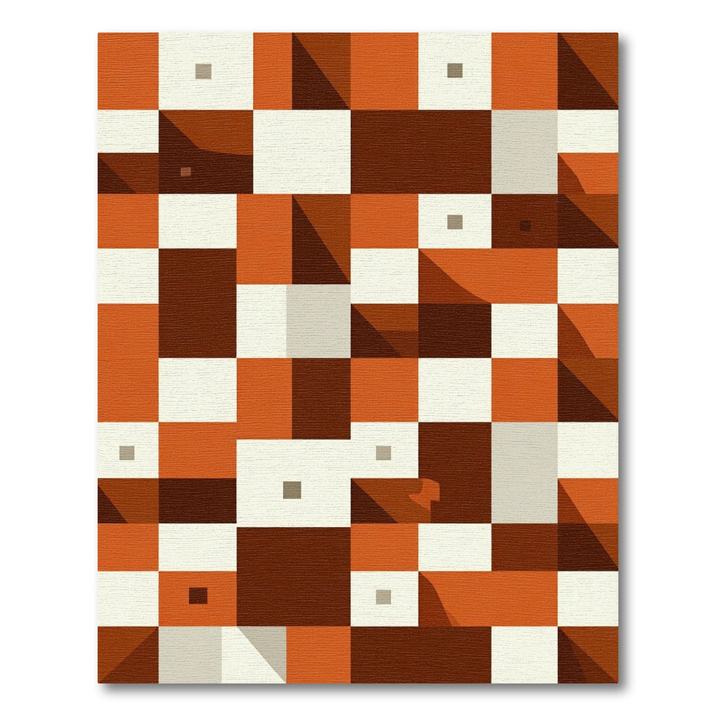Mid Century Terracotta Geometric Block Rug
